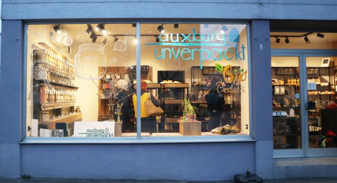 Fassade vom Unverpackt Laden AuxburgUnverpackt in Lechhausen